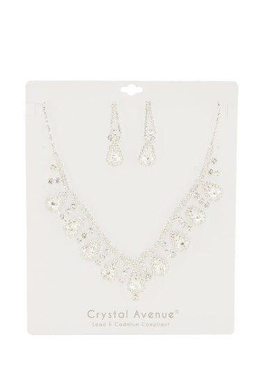 2 PCS Rhinestone Teardrop Linked Earring Necklace Set - women's statement jewelry