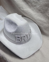 Pearl and Rhinestone Stud Bride Cowboy Hat (White) - Palazzo Couture Online
