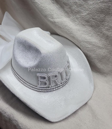 Pearl and Rhinestone Stud Bride Cowboy Hat (White) - Palazzo Couture Online