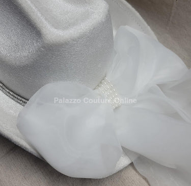 Pearl and Rhinestone Stud Bride Cowboy Hat (White) - Palazzo Couture Online
