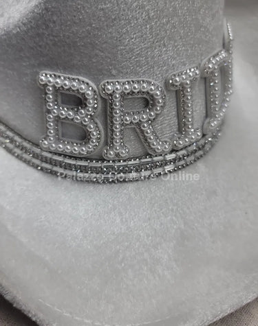 Pearl and Rhinestone Stud Bride  Cowboy Hat (White) - view 4