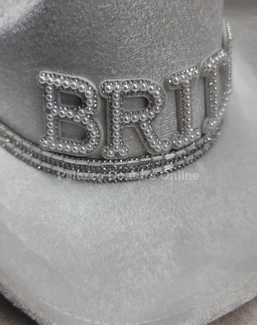 Pearl and Rhinestone Stud Bride Cowboy Hat (White) - Palazzo Couture Online