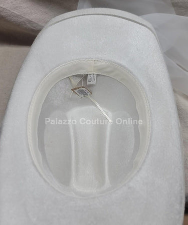 Pearl and Rhinestone Stud Bride Cowboy Hat (White) - Palazzo Couture Online