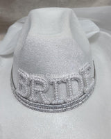 Pearl and Rhinestone Stud Bride Cowboy Hat (White) - Palazzo Couture Online