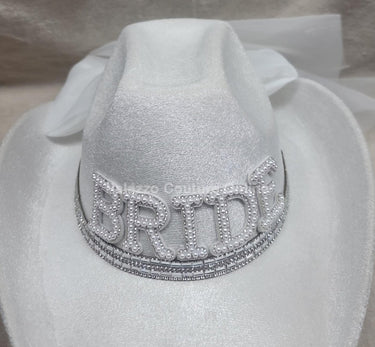 Pearl and Rhinestone Stud Bride Cowboy Hat (White) - Palazzo Couture Online