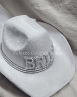 Pearl and Rhinestone Stud Bride Cowboy Hat (White) - Palazzo Couture Online