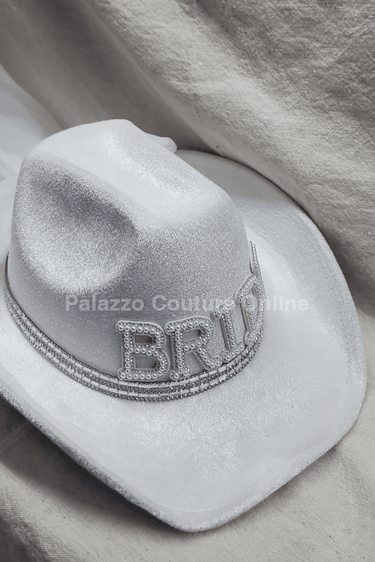 Pearl and Rhinestone Stud Bride Cowboy Hat (White) - Palazzo Couture Online