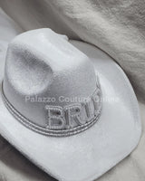 Pearl and Rhinestone Stud Bride  Cowboy Hat (White) - front view