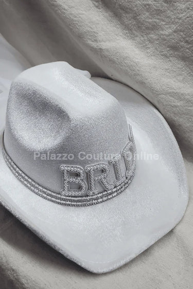 Pearl and Rhinestone Stud Bride  Cowboy Hat (White) - front view