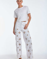 Pearl Bloom Cutout Jeans - Off White - Palazzo Couture Online