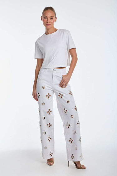 Pearl Bloom Cutout Jeans - Off White - Palazzo Couture Online