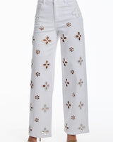 Pearl Bloom Cutout Jeans - Off White - Palazzo Couture Online