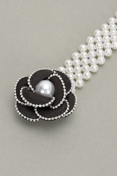 Pearl Bloom Statement Belt Black - Palazzo Couture Online