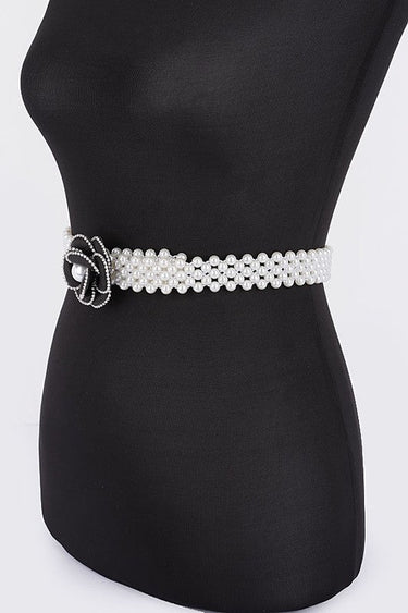 Pearl Bloom Statement Belt Black - Palazzo Couture Online
