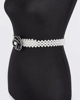 Pearl Bloom Statement Belt Black - women's statement waist belt accessory