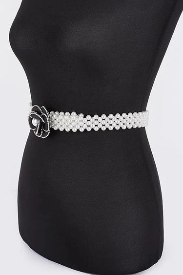 Pearl Bloom Statement Belt Black - women's statement waist belt accessory