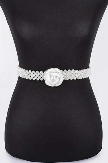Pearl Bloom Statement Belt Ivory - women's statement waist belt accessory