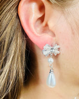 Pearl Blossom Drop Necklace 2pc Set (Silver) - trendy women's jewelry