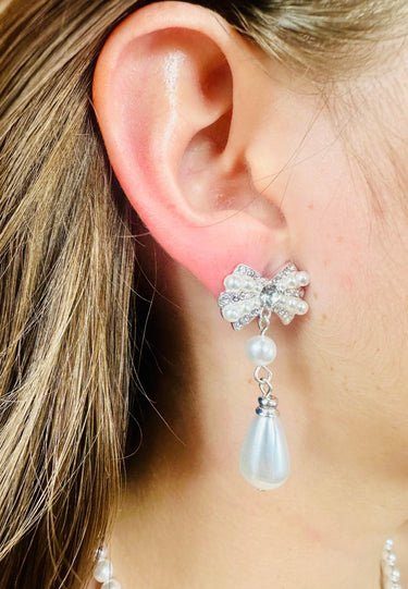 Pearl Blossom Drop Necklace 2pc Set (Silver) - trendy women's jewelry