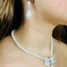 Pearl Blossom Drop Necklace 2pc Set (Silver) - Palazzo Couture Online