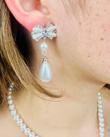 Pearl Blossom Drop Necklace 2pc Set (Silver) - stylish accessory for every outfit