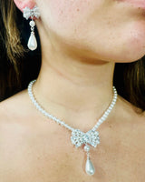 Pearl Blossom Drop Necklace 2pc Set (Silver) - elegant piece by Palazzo Couture