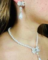 Pearl Blossom Drop Necklace 2pc Set (Silver) for women - fashion jewelry by Palazzo Couture
