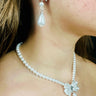 Pearl Blossom Drop Necklace 2pc Set (Silver) for women - fashion jewelry by Palazzo Couture