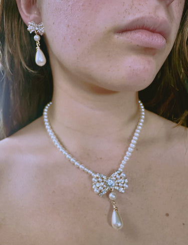 Pearl Blossom Drop Necklace Set (Gold) - Palazzo Couture Online