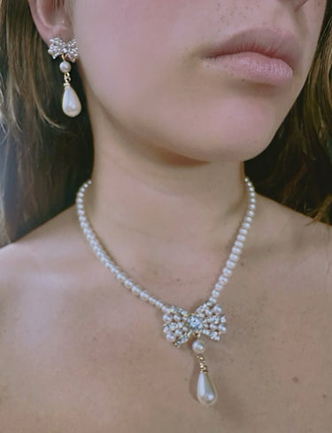 Pearl Blossom Drop Necklace Set (Gold) - Palazzo Couture Online