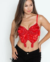 Pearl Butterfly Bliss Bustier Top (Red) for women - top by Palazzo Couture