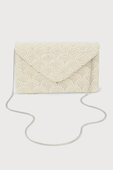 Pearl Elegance Envelope Clutch Ivory - Palazzo Couture Online