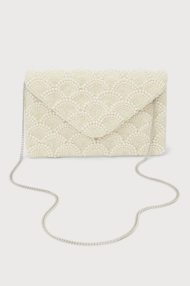 Pearl Elegance Envelope Clutch Ivory - women's evening clutch