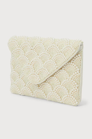 Pearl Elegance Envelope Clutch Ivory - trendy women's bag
