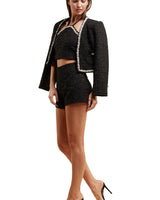 Pearl Essence Tweed Short Set (Black) - Palazzo Couture Online