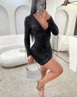 Pearl Glam Divina Short Dress (Black) - Palazzo Couture Online