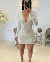 Pearl Glam Divina Short Dress (Silver) - Palazzo Couture Online
