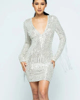 Women's Silver mini dress sequin style back view