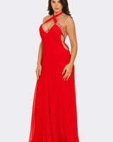Pearl Luxe Halter Maxi Dress - Coral - Palazzo Couture Online