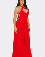 Pearl Luxe Halter Maxi Dress - Coral close up detail of halter design and fabric