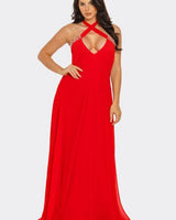 Pearl Luxe Halter Maxi Dress - Coral front view showing full-length maxi silhouette
