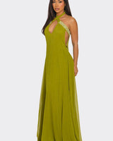 Pearl Luxe Halter Maxi Dress - Green - Palazzo Couture Online