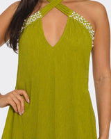 Pearl Luxe Halter Maxi Dress - Green - Palazzo Couture Online