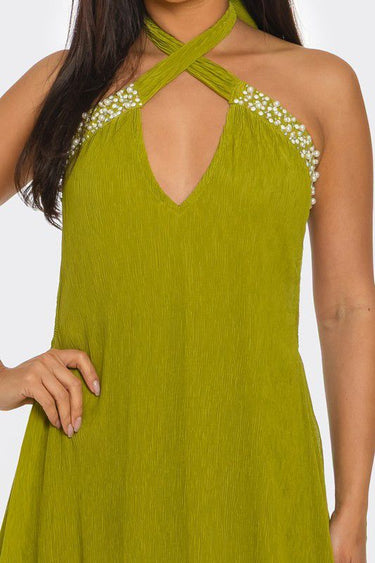Pearl Luxe Halter Maxi Dress - Green - Palazzo Couture Online