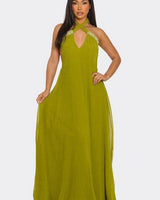 Women's Green maxi dress halter style back view
