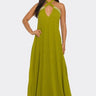 Pearl Luxe Halter Maxi Dress - Green front view showing full-length maxi silhouette