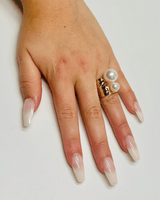 Gold pearl statement ring – polished gold band with dual pearls