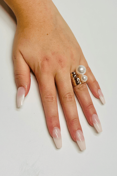 Gold pearl statement ring – polished gold band with dual pearls