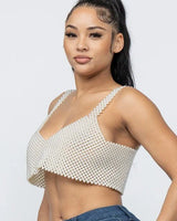 pearl encrusted white top detail closeup