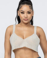 white pearl embellished crop top front view